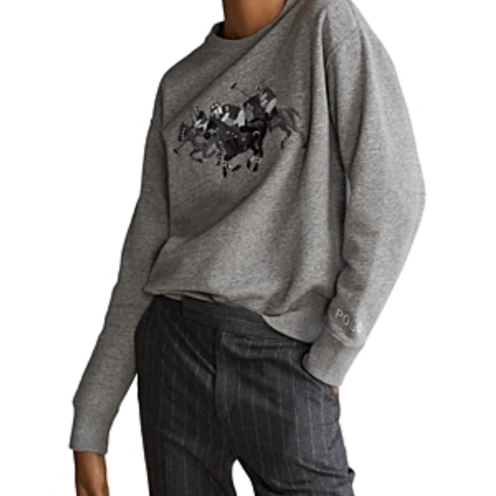 Polo Ralph Lauren Polo Match Game Embroidered Grey Sweatshirt like new - Picture 2 of 9
